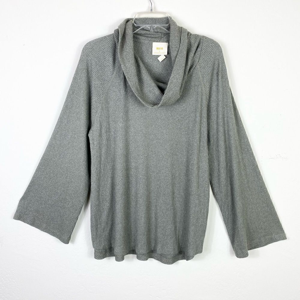 Maeve by Anthropologie Grey Ribbed Wide Sleeve Cowl Neck Sweater